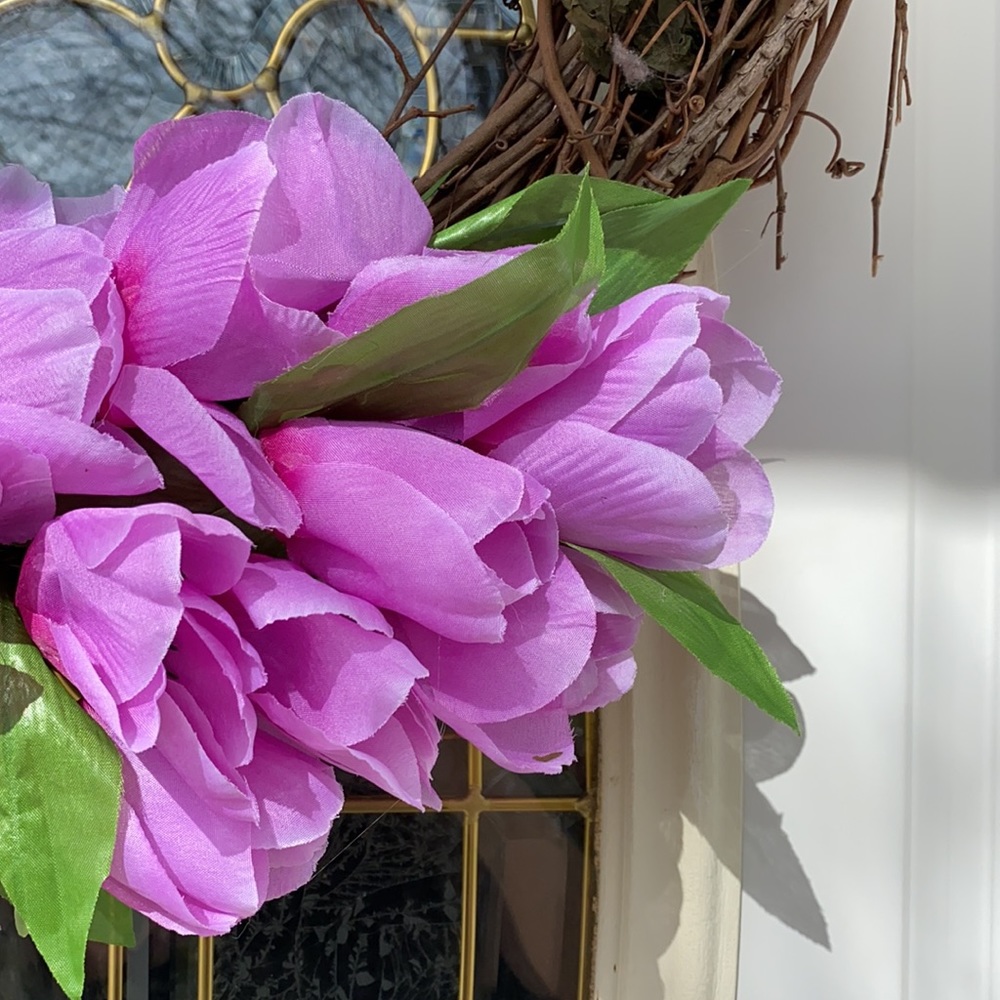 Purple Tulip Grapevine Wreath Easter Spring - Picture 5 of 8